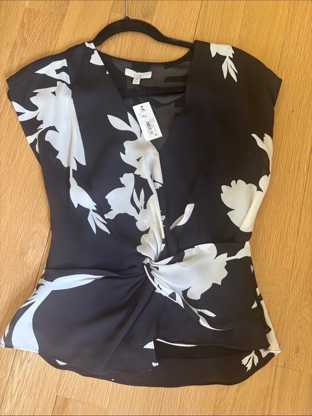 Joie Black & White Floral Twist-Front Top